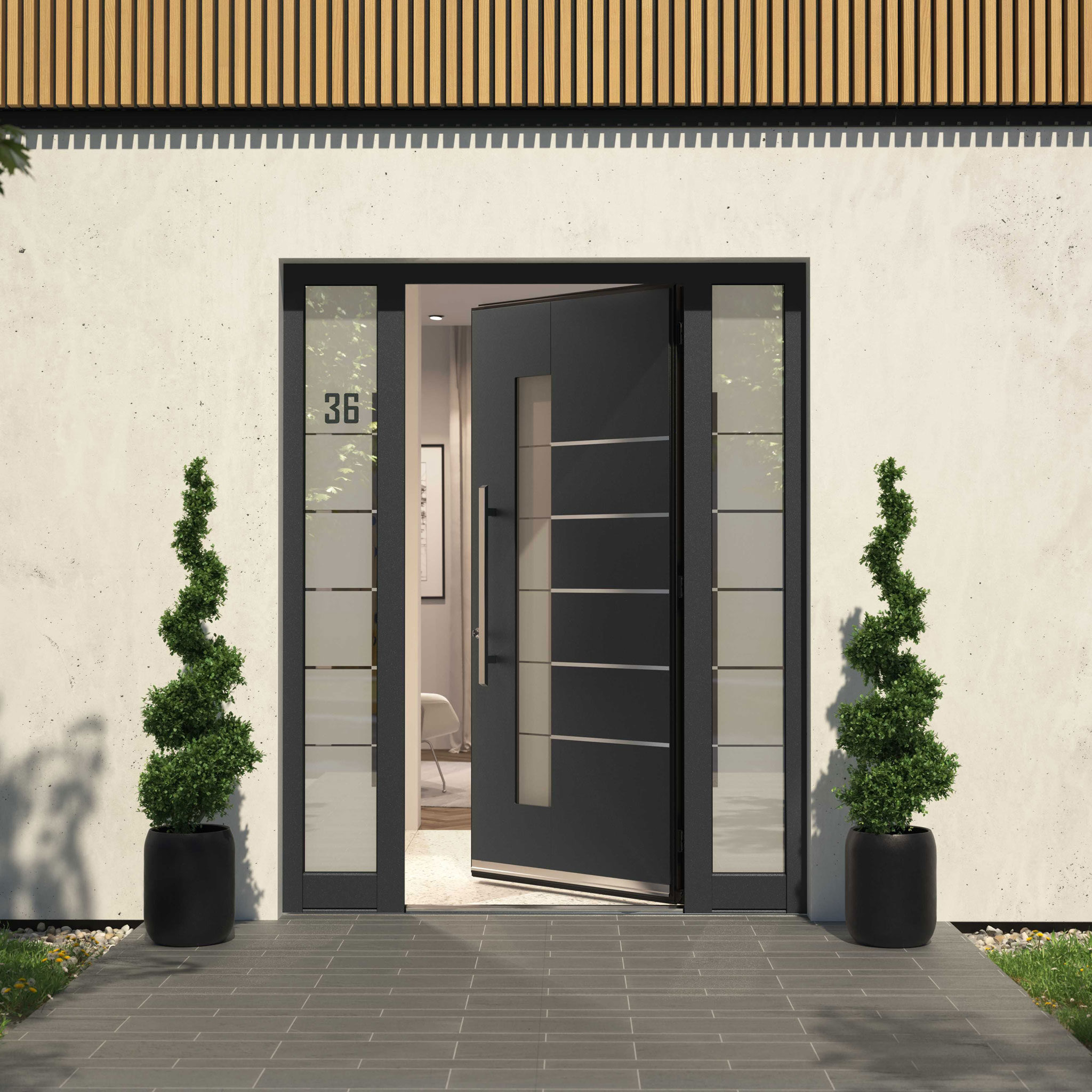Anthracite door with side panels
