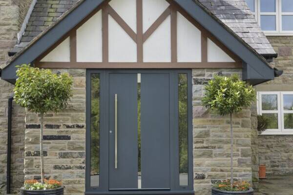 Spitfire aluminium entrance door in grey with glass