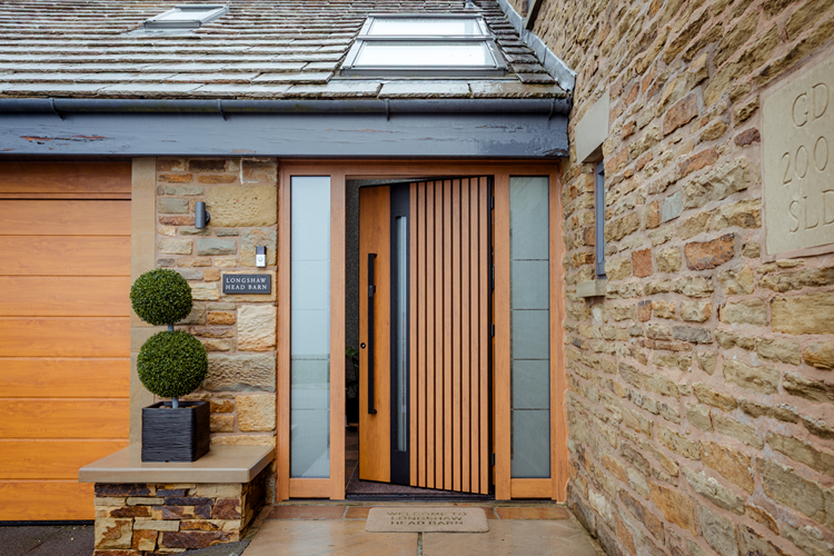 Modern front door with wood effect
