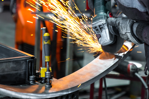 Steel doors during manufacture